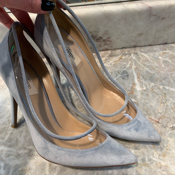 Valentino Light Blue Velvet Pumps 